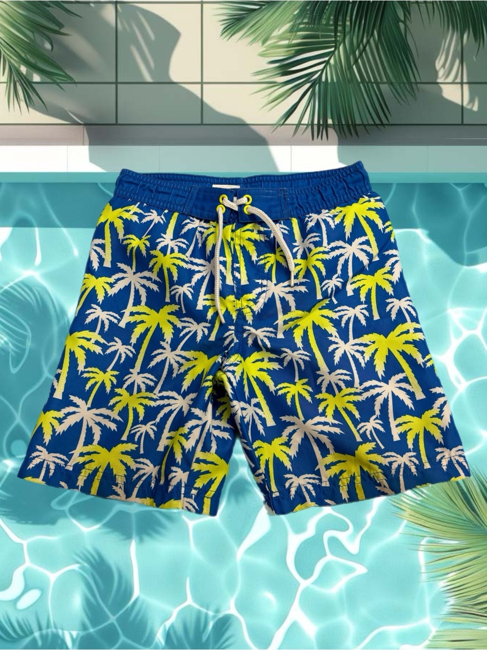 Koala Kids Boys Palm Tree Swim Trunks Size 5T Blue Tropical Mesh Lined